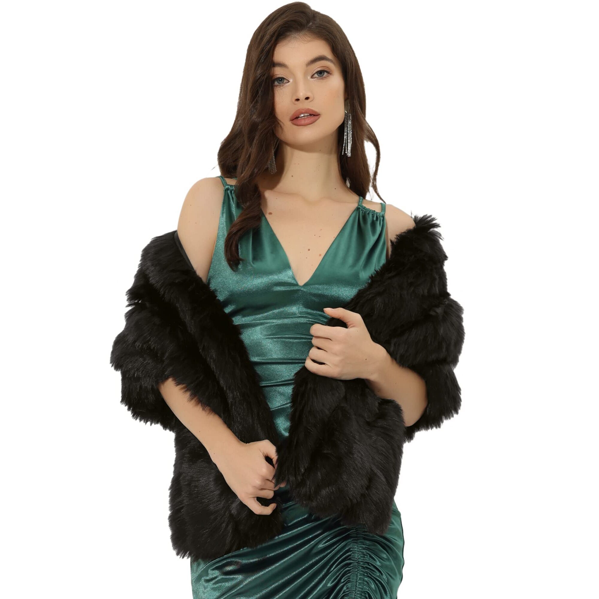 9699 Women's Faux Fur Shawl Elegant Wedding Cocktail Party Scarf Wrap Cape